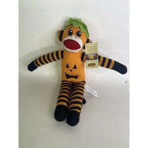 Cracker Barrel Sock Monkey Squeezer Halloween Pumpkin Plush Stuffed Toy NO SOUND
